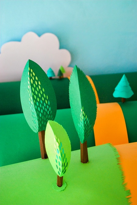 Paper art - Details of three trees.