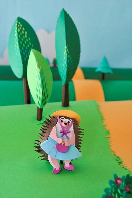 Paper art - Calendar picture. Hedgehog. Paper illustration.