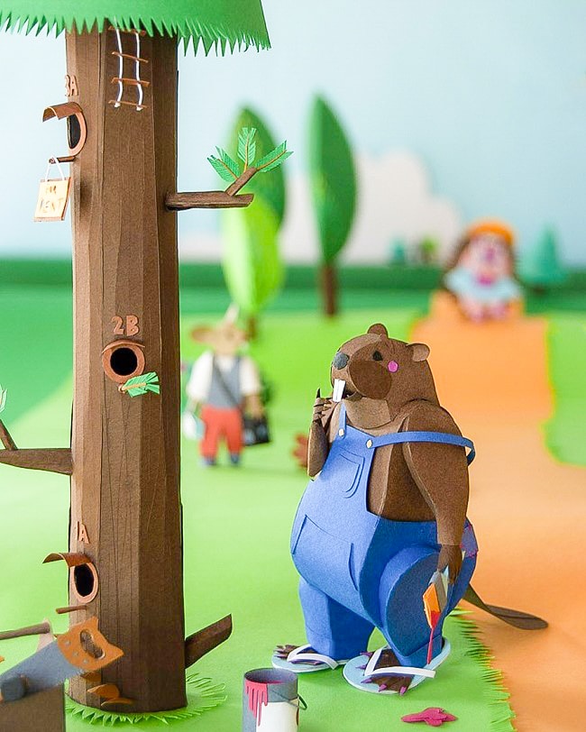 Paper art - The handy beaver with her tools, from "Life" diorama.